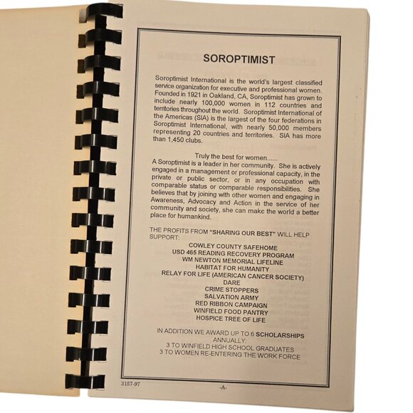 Soroptimist International Of Winfield KS Sharing Our Best Cookbook 1990s - Picture 2 of 15